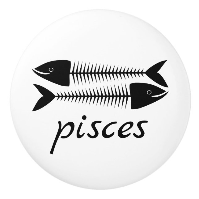 Pisces Zodiac Sign Fish Bones Black White Humorous Ceramic Knob (Front)