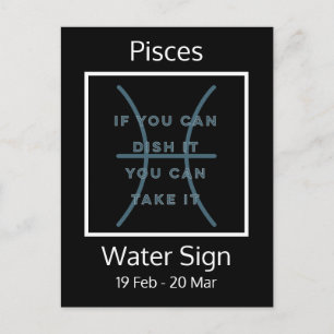 Pisces Zodiac Sign Fun Quote in Blue and White Postcard