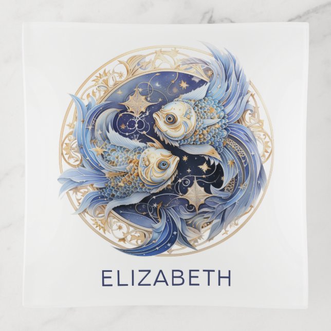 Pisces Zodiac Sign Horoscope Trinket Tray (Front)