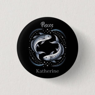 Pisces Zodiac Sign Illustration with Custom Name Button