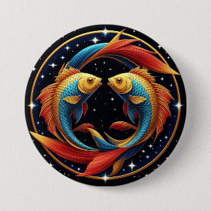 Pisces Zodiac Sign in a Cosmic Artistic Style Button