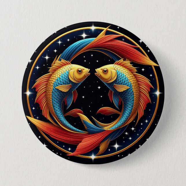 Pisces Zodiac Sign in a Cosmic Artistic Style Button (Front)
