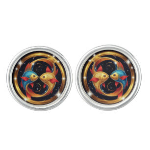 Pisces Zodiac Sign in a Cosmic Artistic Style Cufflinks