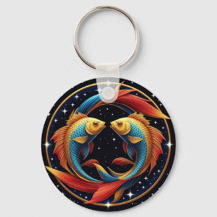 Pisces Zodiac Sign in a Cosmic Artistic Style Keychain