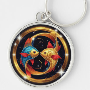 Pisces Zodiac Sign in a Cosmic Artistic Style Keychain