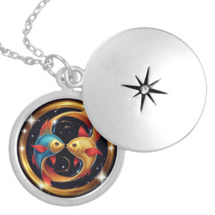 Pisces Zodiac Sign in a Cosmic Artistic Style Locket Necklace