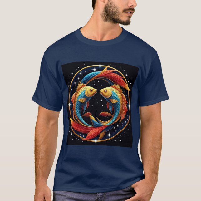 Pisces Zodiac Sign in a Cosmic Artistic Style T-Shirt (Front)