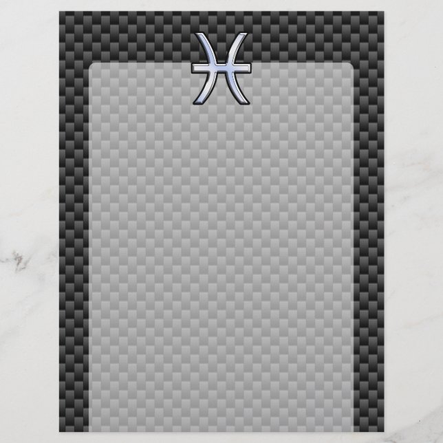 Pisces Zodiac Sign in Carbon Fiber Style (Front)
