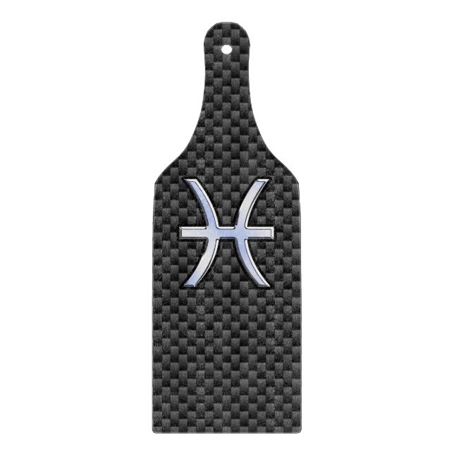 Pisces Zodiac Sign in Carbon Fiber Style Cutting Board (Front)