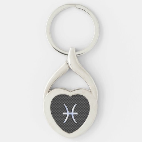 Pisces Zodiac Sign in Carbon Fiber Style Keychain