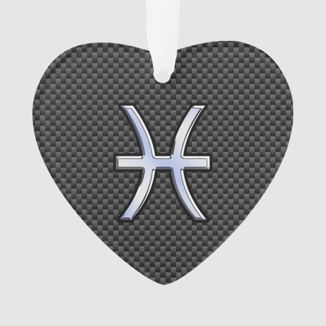 Pisces Zodiac Sign in Carbon Fiber Style Ornament (Front)