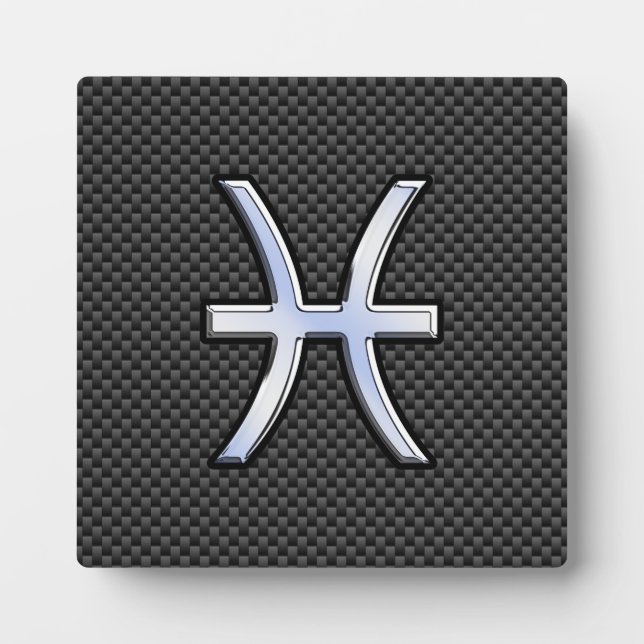 Pisces Zodiac Sign in Carbon Fiber Style Plaque (Front)