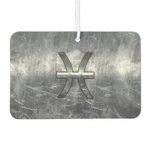 Pisces Zodiac Sign in Grunge Silver Steel Style Air Freshener