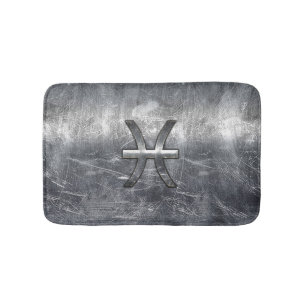 Pisces Zodiac Sign in Grunge Silver Steel Style Bathroom Mat