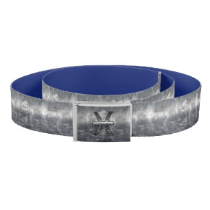 Pisces Zodiac Sign in Grunge Silver Steel Style Belt