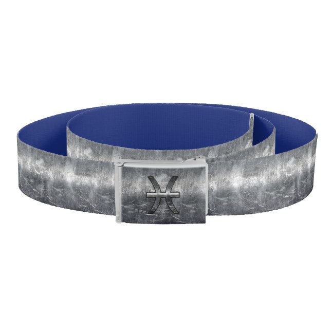 Pisces Zodiac Sign in Grunge Silver Steel Style Belt (Coil)