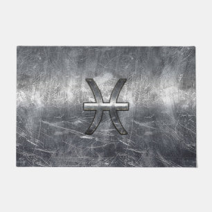Pisces Zodiac Sign in Grunge Silver Steel Style Doormat