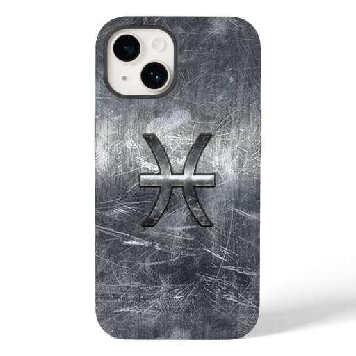 Pisces Zodiac Sign in grunge steel style Case-Mate iPhone 14 Case