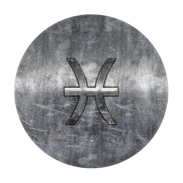 Pisces Zodiac Sign in grunge steel style Cutting Board (Front)