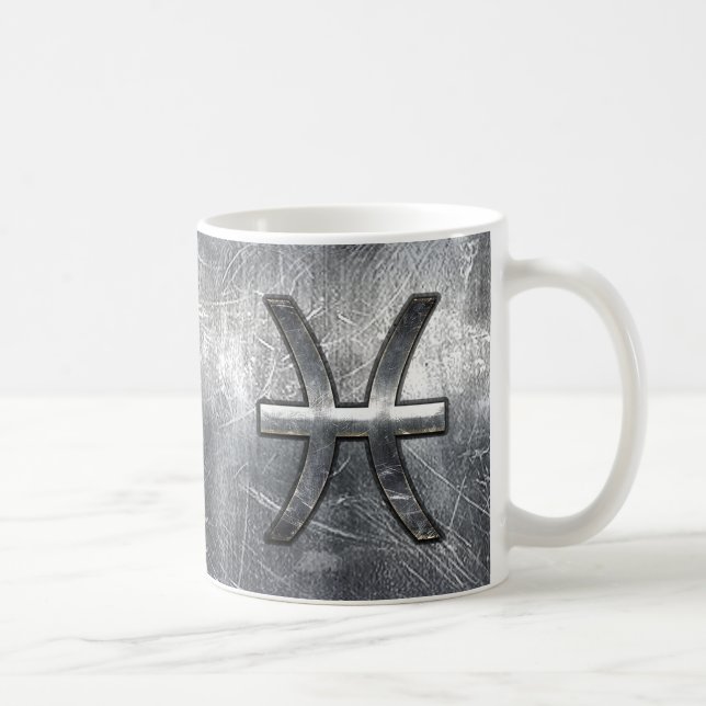 Pisces Zodiac Sign in grunge steel style decor Coffee Mug (Right)