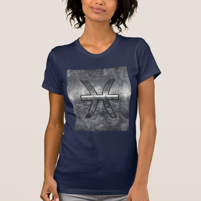 Pisces Zodiac Sign in grunge steel style decor T-Shirt (Front)