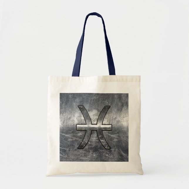 Pisces Zodiac Sign in grunge steel style decor Tote Bag (Front)