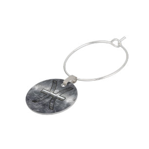 Pisces Zodiac Sign in grunge steel style decor Wine Glass Charm