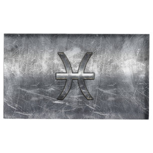 Pisces Zodiac Sign in grunge steel style print Table Card Holder