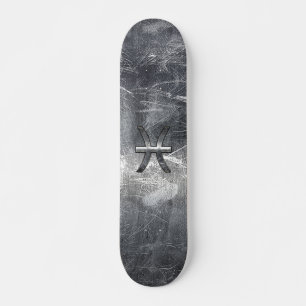Pisces Zodiac Sign in grunge steel style Skateboard Deck