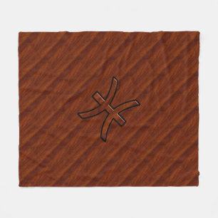 Pisces Zodiac Sign in Mahogany Wood Decor Fleece Blanket