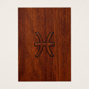 Pisces Zodiac Sign in Mahogany wood grain style