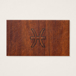 Pisces Zodiac Sign in Mahogany wood grain style