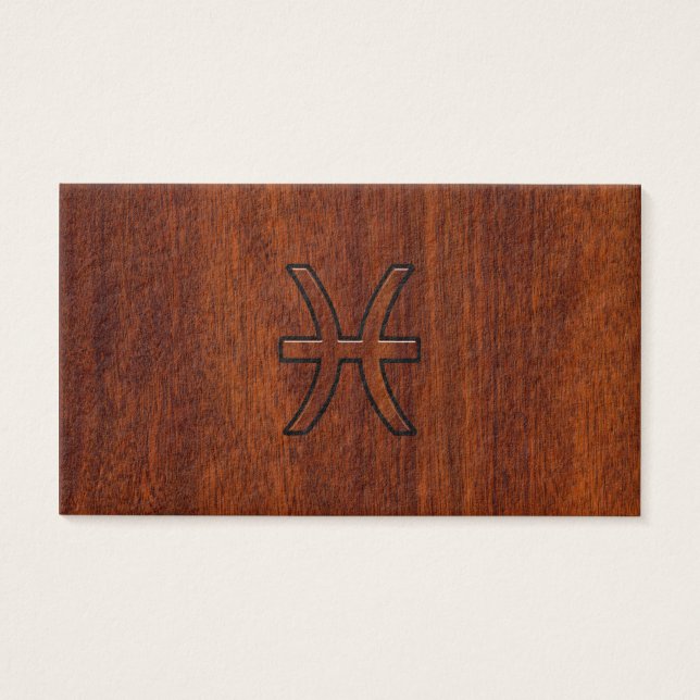 Pisces Zodiac Sign in Mahogany wood grain style (Front)