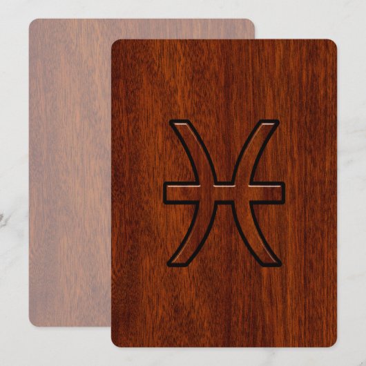 Pisces Zodiac Sign in Mahogany wood grain style (Front/Back)