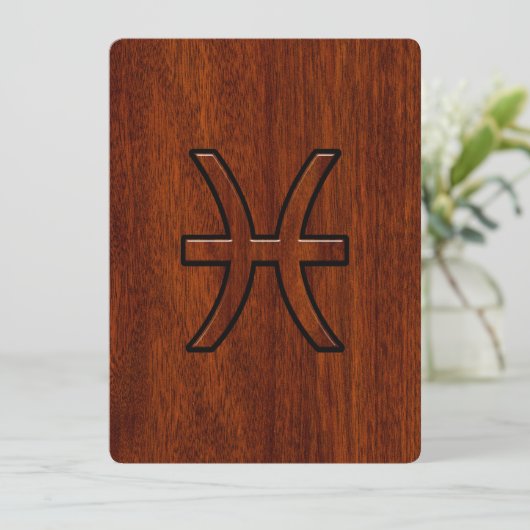 Pisces Zodiac Sign in Mahogany wood grain style (Standing Front)
