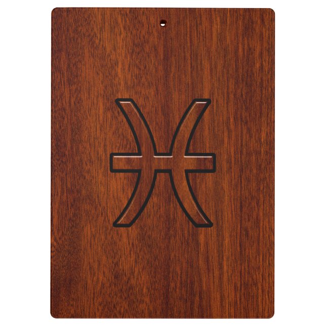 Pisces Zodiac Sign in Mahogany wood grain style Clipboard (Back)