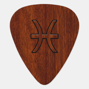 Pisces Zodiac Sign in Mahogany wood grain style Guitar Pick