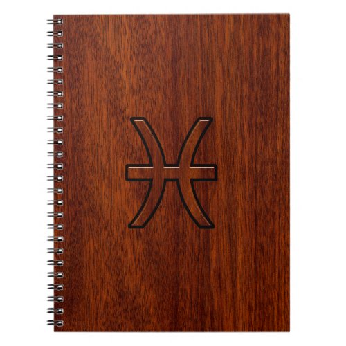 Pisces Zodiac Sign in Mahogany wood grain style Notebook
