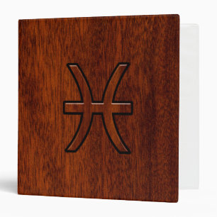 Pisces Zodiac Sign in Mahogany wood style 3 Ring Binder
