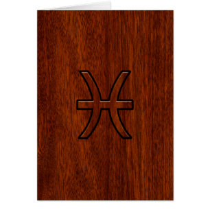Pisces Zodiac Sign in Mahogany Wood Style Cards