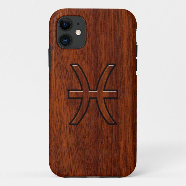 Pisces Zodiac Sign in Mahogany wood style Case-Mate iPhone Case (Back)