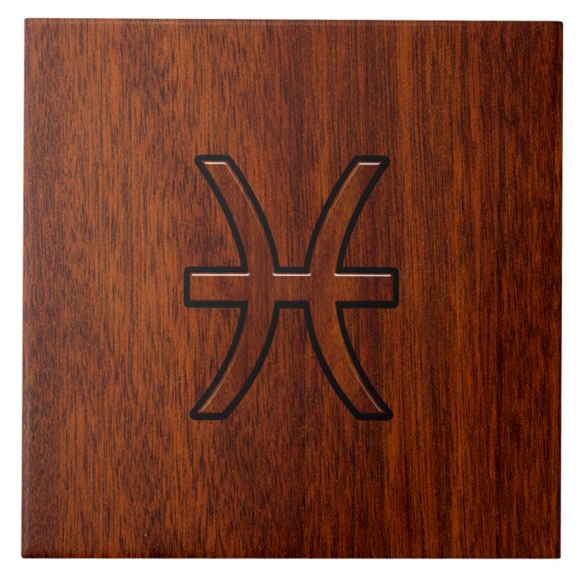 Pisces Zodiac Sign in Mahogany wood style Ceramic Tile (Front)