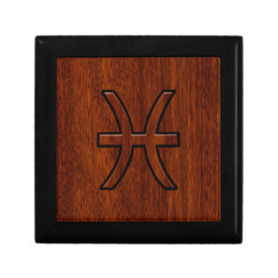 Pisces Zodiac Sign in Mahogany wood style Jewelry Box