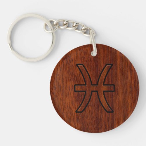 Pisces Zodiac Sign in Mahogany wood style Keychain