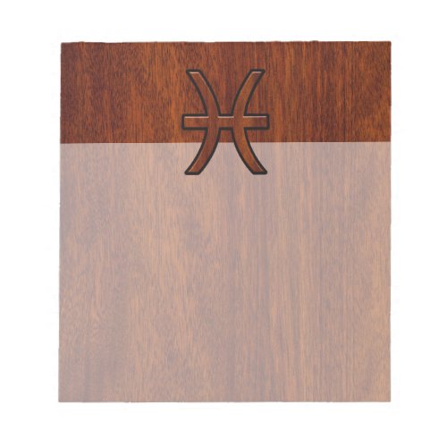 Pisces Zodiac Sign in Mahogany Wood Style Notepad