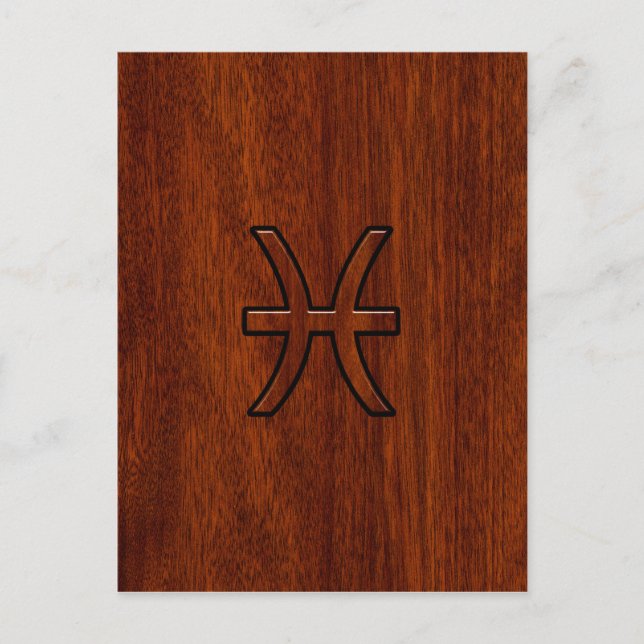 Pisces Zodiac Sign in Mahogany Wood Style Postcard (Front)