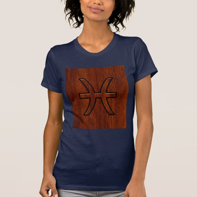 Pisces Zodiac Sign in Mahogany wood style T-Shirt (Front)