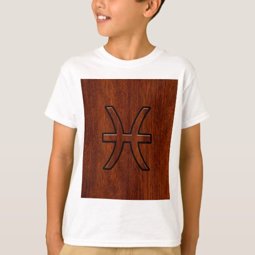 Pisces Zodiac Sign in Mahogany wood style T_Shirt