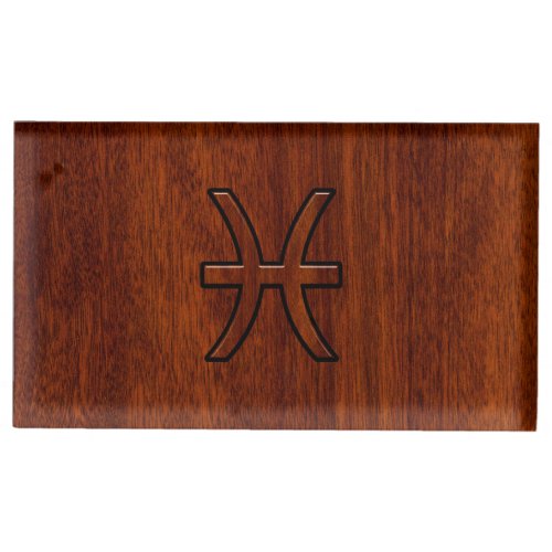 Pisces Zodiac Sign in Mahogany Wood Style Table Card Holder