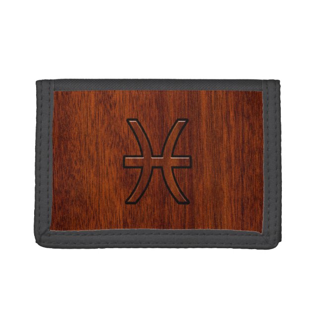 Pisces Zodiac Sign in Mahogany wood style Tri-fold Wallet (Front)